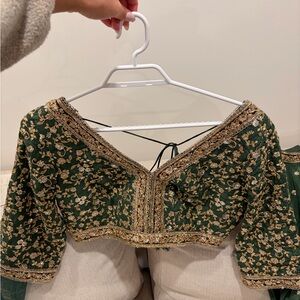 Dark Green and Gold Lehenga with Dupatta